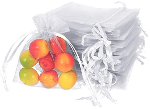 Bohoman 100Pcs Organza Gift Bags, 7 X 9 cm Cadeau Sacs À Cordon Pochettes sachets en organza sachets de lavande pour Fête De Anniversaire Coquillage Bonbons Chocolat Maille Pochettes (Blanc)