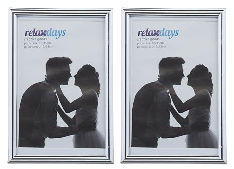Relaxdays 10 x Bilderrahmen 10 x 15 cm, modernes Design, zum Hinstellen oder Aufhängen, dekorativer Fototischaufsteller, Silber