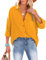 NONSAR Chemisier pour femme - Chemise décontractée avec col en V - 100 % coton - Coupe ample - Solide - Haut épais - Élégant avec poche, jaune, L