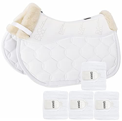 Eskadron Set Glossy Evo-Wool Schabracke & 4er Set Fleecebandagen in White, Größe:Dressur Warmblut (DL)