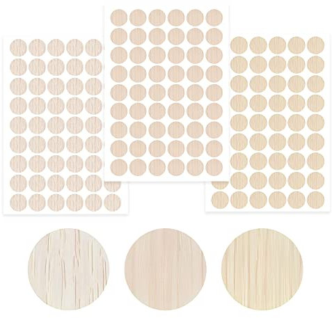Screw Hole Stickers 3 Sheets 162 Pcs 21mm Self-Adhesive Cover Caps Screw Hole Stickers With Wood Texture Ugly Screw Hole Cover Stickers for Wood Wardrobe Furniture Cabinet Multi-Light-Yellow