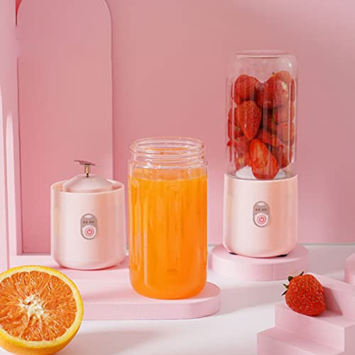 Presse-agrumes électriques, presse-citron électrique à haut rendement, presse-agrumes portable 500 ml, mini presse-agrumes rose, 6 lames de feuilles, chargeur USB, pour fruits et légumes