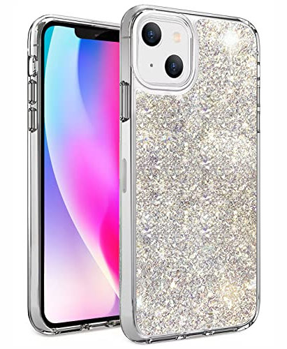 Kewmayer Glitzer Hülle für iPhone 14 Plus, Bling Glitter Stoßfeste Stoßstange Handyhülle Weich TPU Silikon Stoßfeste Case für Frauen und Mädchen (Durchsichtig)