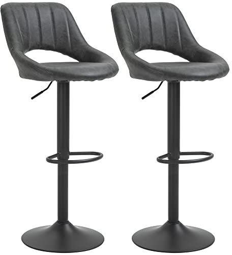 HOMCOM Lot de 2 tabourets de Bar Design Contemporain avec Repose-Pieds Hauteur réglable et pivotant - revêtement synthétique - Pied métal Noir