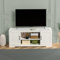 Zinus Bennett Meuble TV - Meuble TV de style rustique avec étagères de rangement et portes - Meuble multimédia en bois - Table polyvalente - Blanc