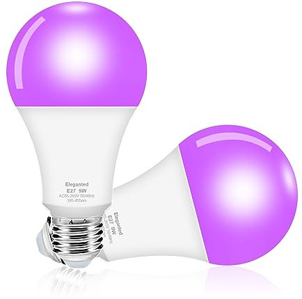 Eleganted Schwarzlicht Glühbirne 9W,2pcs E27 UV Birne Glühlampe 395-405nm Schwarzlichtlampe,Black Light Bulb UV Beleuchtung Partylicht für Neonfarben Party Keller Disco Club Ba