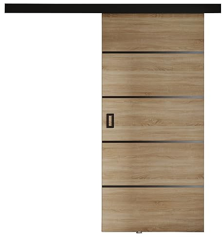 KIER FURNITURE Türen Werdi Plus 80 Moderne Schiebetüren - Wandschiebetür - Universal Links und Rechts - Metallschiebesystem - Robust, Haltbar - Stabil, Langlebig - Eiche Sonoma B86xH205xT1,6 cm