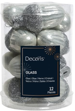 Magie di Natale Bolas de Navidad de cristal, 12 unidades, diseño de bellota, color plateado