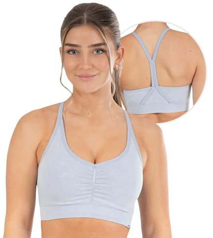 SMILODOX Sport BH Damen - Batik Acid Scrunch Sport Bra - Blickdicht rutschfest Crop Top - Schöner Rückenausschnitt - Atmungsaktive Tank Top für Yoga Fitness Gym, Größe:XL, Color:Hellblau