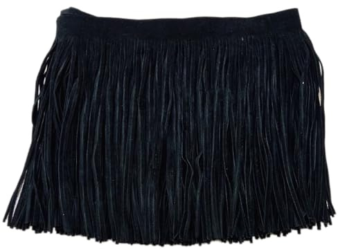 Wambere 1 M Länge 10cm Künstlich Wildleder Fransen Band,Fransen Geschnitten Fransenband Schnittfranse Dekoband Tanzfransen Nähzubehör für Kleidung DIY Nähen Gardinen Tischläufer Dekoration,Schwarz
