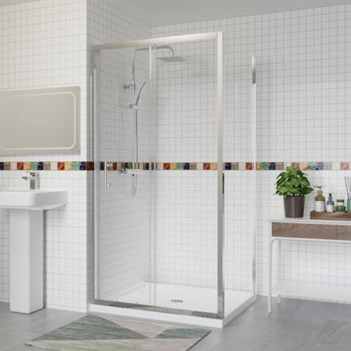 Aquariss 1100x700mm Sliding Shower Enclosure 6mm Easy Clean Glass Bathroom Cubicle Screen Door with Side Panel Chrome