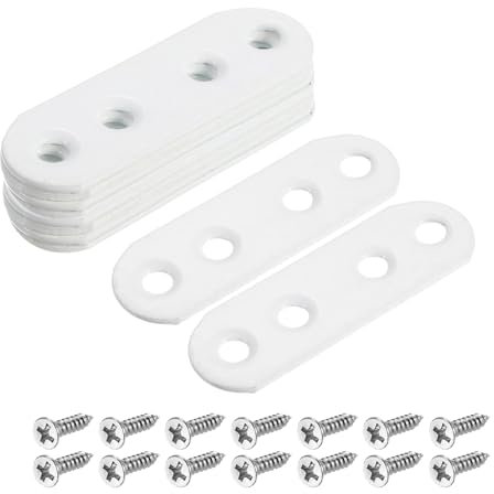 sourcing map 10Pcs Flat Straight Brackets, 55x5mm Iron Brace Plate for Wood Furniture Mending Repairing, White