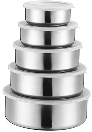 KJKVIVH 5 PCS Stainless Steel Food Container Sealed Crisper Storage Lunch Box Bowls with Lids Food Storage Box Lunch Box Bowl