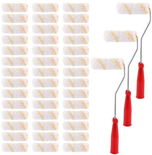 ZOFUN 60 Stück Farbroller Klein 10cm, Malerrolle Klein Farbroller 10cm Wandfarbe Kitpaintwalze Malerrolle, Farbwalze Malerset Streichen Pinsel mit 3 Stück Grifffür Paint, farben und Renovierung