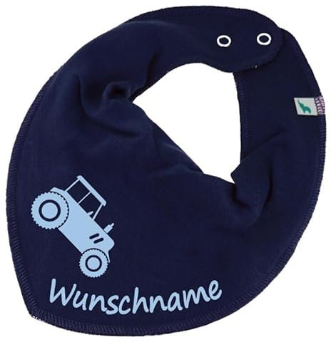 HALSTUCH mit Namen oder Text personalisiert für Baby oder Kind aus Baumwolle in Einheitsgröße Traktor blau