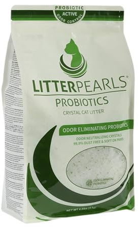 Litter Pearls Probtiotics Katzenstreu, geruchlos, Nicht klumpend, Kristall-Katzenstreu mit geruchshemmenden Probiotika, 3 kg, klare und grüne Kieselgel-Kristalle