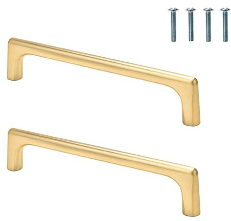 Yomiro 2 Stücke Griffe für Küchenschränke, Möbelgriffe 96mm Lochabstand, Möbelgriffe Gold, Treppenförmiges Design mit 4 Montageschrauben, für Türen, Schubladen, Schränke usw, Goldene