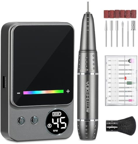 YOKE FELLOW Electric Nail File - 45000 RPM Rechargeable Nail Drill Professional for Acrylic Electric Nail Drill with 16 Drill Bits for Nail Salon