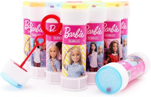 Toyland® 12er-Pack Barbie Seifenblasen mit Zauberstäben, 60ml Lösung und neuartigem Labyrinthdeckel - Taschengeld und Partytütenspielzeug