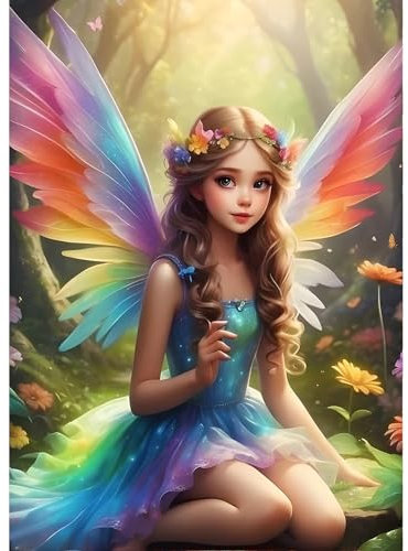 QINRUBB DIY Fee Diamond Painting Erwachsene, 5D Flügel Diamant Painting Bilder Anfänger, Traumland Runder Vollbohrer Diamanten Malerei Stickerei Kreuzstich Geschenke Home Wand Dekor 30x40cm