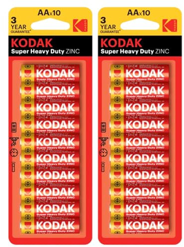 AA Batteries, KODA'K AA Batteries 20 Pack - Heavy Duty Zinc disposable batteries Double A 1.5v For Low drain devices | toys | fairy lights | household remotes applications | Flashlights | Clocks |
