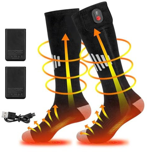 GAOXIAOE Chaussette chauffante avec Batterie, Chaussettes chauffantes Rechargeables 5000mah pour Femme Homme, Chauffe-Pieds Chauffants éLectriques pour Les Sports de Plein Air(Color:Black Gray)
