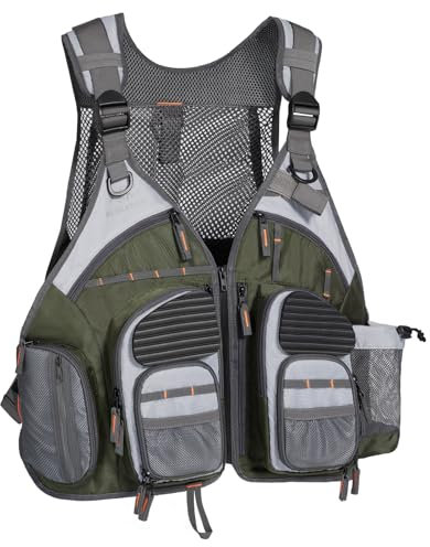 BASSDASH Gurt-Angelweste verstellbar für Männer und Frauen, für Fliegenbarschangeln und Outdoor-Aktivitäten, Dunkelgrün, Einheitsgröße