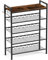 Qlfyuu Shoe Rack, 5 Tier Shoe Racks Storage, Black Metal Shoe Rack with Adjustable Mesh Shelves, Side Hooks, Wooden Top Industrial Style Shoes Rack for Entrance, Hallway, Bedroom