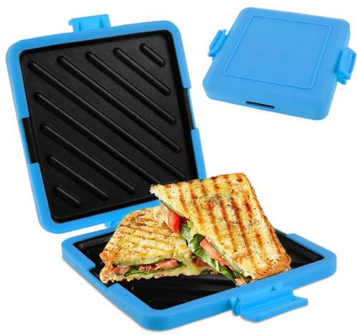 Gatphy Silicone Sandwich Maker Microwave Toastie Maker, Non Stick Microwave Toastie Sandwich Toaster with Adjustable Silicone Straps Heatwave Breakfast Cookware for Cooking Sandwiches (Blue)