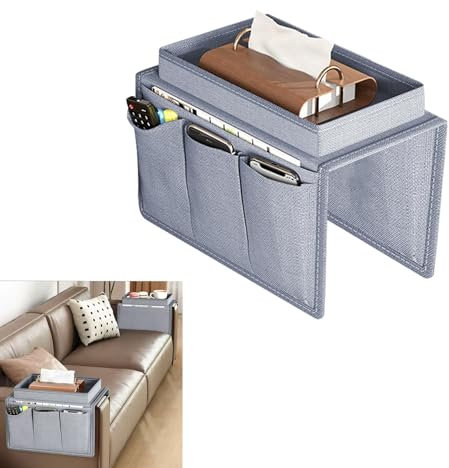 chiquieray Couch Armchair Caddy,Armchair Organiser,Sofa Armrest Hanging Storage Bag, Sofa Arm Couch Caddy,Hanging Armchair Tray with Cup Holder,(Grey)