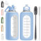 RNCKUUE 2 Litre Glass Water Bottle, 2 Litre Glass Bottle, Water Bottle Glass with Straw, Bottle Brush, Blue