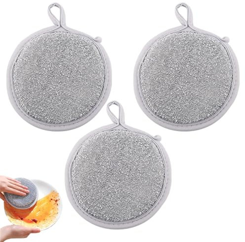 3 Pcs Double Sided Round Sponges Washing Up, Wire Sponge Dish Cloths for Washing Up Dish Cloths for Kitchen Washing Dishes Washing Pots Washing Utensils for Surface Cleaning