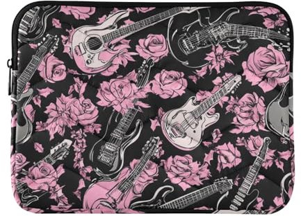 Laptop Sleeve Case 13-14 Inch Polyester Laptop Sleeve Bag Gothic Roses with Guitar Laptop Carrying Case with Zipper for Work Journey