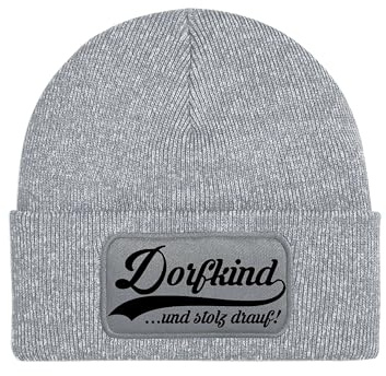 NIMAMA Kinder Mütze Beanie Dorfkind Wintermütze Statement Spruch Print Geschenk Unisex Strickmütze für Jungen und Mädchen