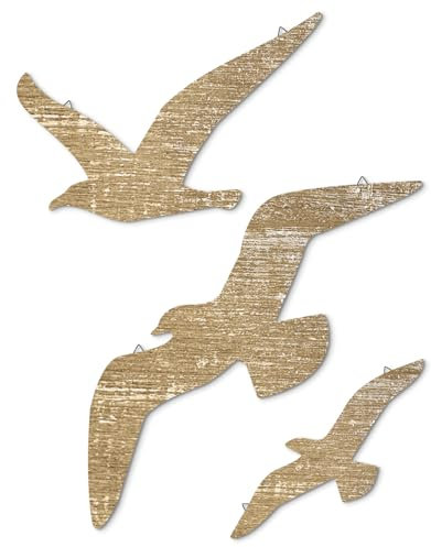 Putuo Decor Möwen Wanddeko 3er-Set – Maritime Holzoptik Vögel – Seemöwen Wanddekoration für Wohnzimmer, Schlafzimmer, Badezimmer, Flur, Ferienhaus, Holzfarbe