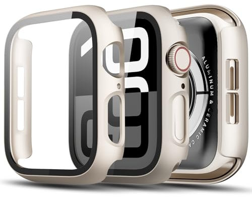 TGKML 2-Stück Kompatibel mit Apple Watch SE 2/SE/6/5/4 Schutzhülle mit Displayschutzfolie 44mm, Hard Gehäuse Eingebaut Kratzfest Gehärtetes Glas Schutzfolie für iWatch 44mm, Polarstern/Polarstern