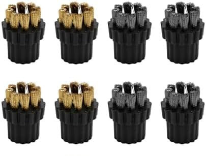 8 testine per scopa a vapore in ottone, accessori per scopa a vapore (4 spazzole M8 in rame e 4 spazzole in acciaio M8)