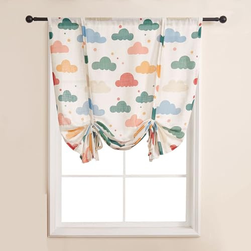 Lsimeru Raffrollo Gardine Kinder Leinenoptik Tunnelzug Regenbogen Wolken Raffgardinen Bändchenrollo Bindegardine Schlaufenrollo Rollos Fenster Vorhänge 140x80