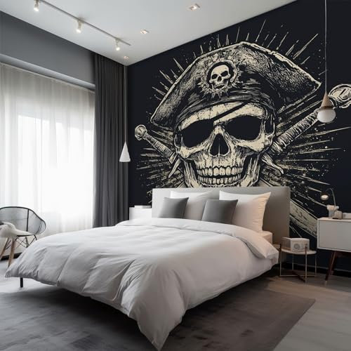 Generisch Tapete 3D Fototapete Piraten Schädel 150 x 105 cm Vliestapete Wandbild Fototapeten, Vlies Tapeten Wandtapete Schlafzimmer, Wohnzimmer, TV Hintergrund Wand Moderne Wanddeko &Kyi730