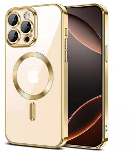 MalTek Magnetic Case for iPhone 16 Clear, Compatible with MagSafe, Edge Electroplated, Transparent Soft TPU, Shockproof Phone Cover with Camera Lens Protection (Champagne Gold, iPhone 16 6.1-Inch)