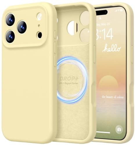 LOVE 3000 Designed for iPhone 17 Pro Max Case, Premium Silicone [Compatible with Magsafe][Soft Anti-Scratch Microfiber Lining] Shockproof Protective Phone Case for Lanyard 6.9, Creamy Yellow