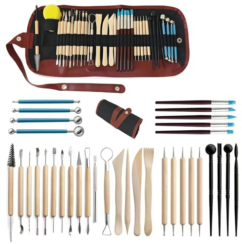 36 Stück Modellierwerkzeug Set,Carving Tools und Ton Sculpting Werkzeug für Keramik,Töpfern,Modellbau und Skulptur,vielseitiges Töpferwerkzeug Set mit Aufbewahrungstasche für Künstler und Anfänger