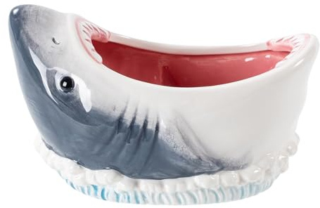 Huxibai Cuenco de cerámica de tiburón | Tazón de cerámica con casquillo de tiburón 3D | Gran recipiente decorativo con tema de cartón para decoración de fiestas | para ensaladas, aperitivos, palomitas