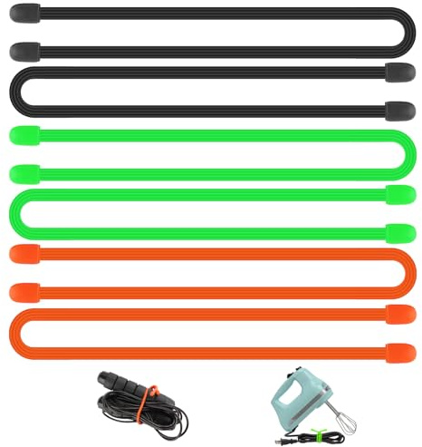 6Pcs 12Inch Reusable Silicone Cable Ties with Steel Core,Heavy Duty Rubber Twist Ties for Indoor Outdoor Organizing Bundling(3 Colors)