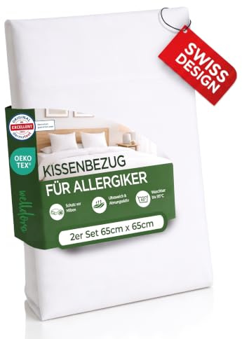 Welldora Milbenbezug Kissen 65x65, Premium Encasing, Allergiker, 2er Set | Allergiker-Bezug gegen Milben & Bettwanzen | Dermatologisch getestet | Oeko-Tex Bettwäsche | Waschbar 95°C | Schweizer Marke