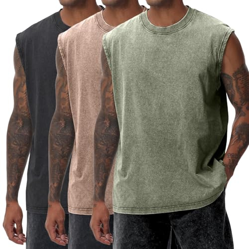 Yimoon Mens Cotton Tank Tops Sleeveless Muscle Cut Loose Fit Running Gym Shirts