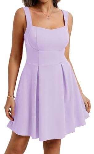 Belle Poque Abito estivo da donna con spalline, linea ad A, con scollo a V, schiena aperta, elegante, con tasche