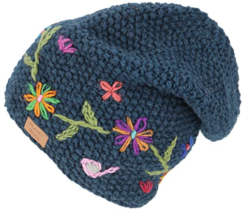 GURU SHOP Beanie Mütze, Bestickte Strickmütze, Nepalmütze, Wintermütze - Petrol, Herren/Damen, Wolle