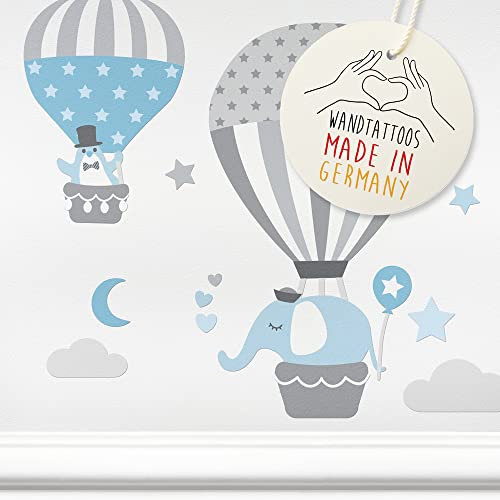 lovely label Wandtattoo – Wandsticker Kinderzimmer – selbstklebend – Made in Germany – Heißluftballon grau/blau – Kinderzimmer/Babyzimmer Deko – Wanddeko Baby/Kinder/Junge