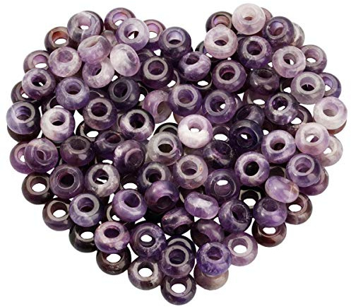 mookaitedecor Crystal Large Hole Stones Beads for Jewellery Making | 20pcs Amethyst Loose Beads, Handmade Crystal Stone Beads, Macrame DIY Projects Rondelle, 14m